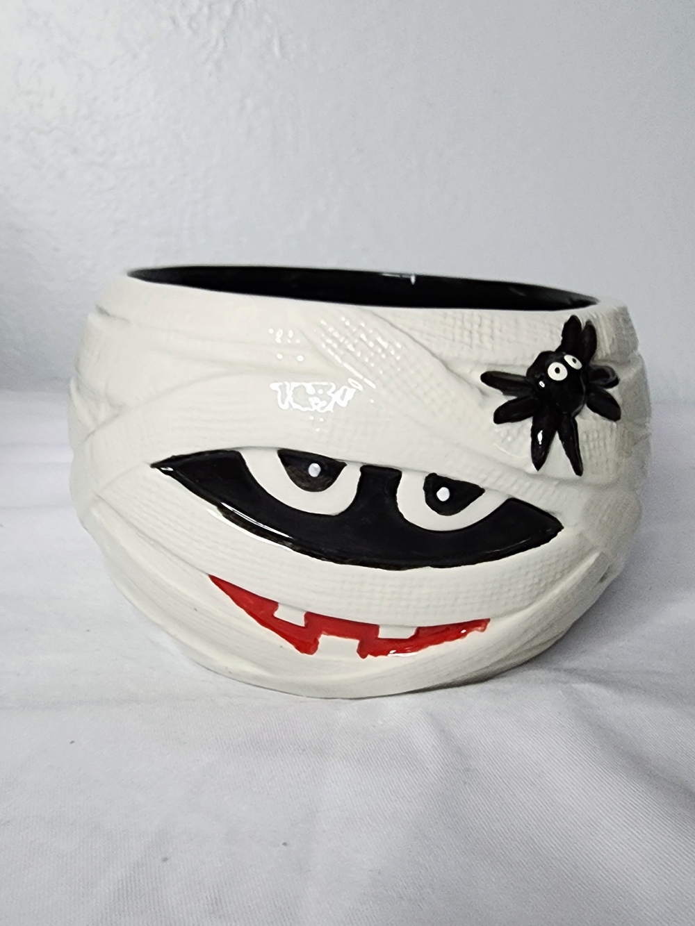 Let's Party Pumpkin Halloween Ceramic Mummy Bowl Dish Spider Decorative Serving